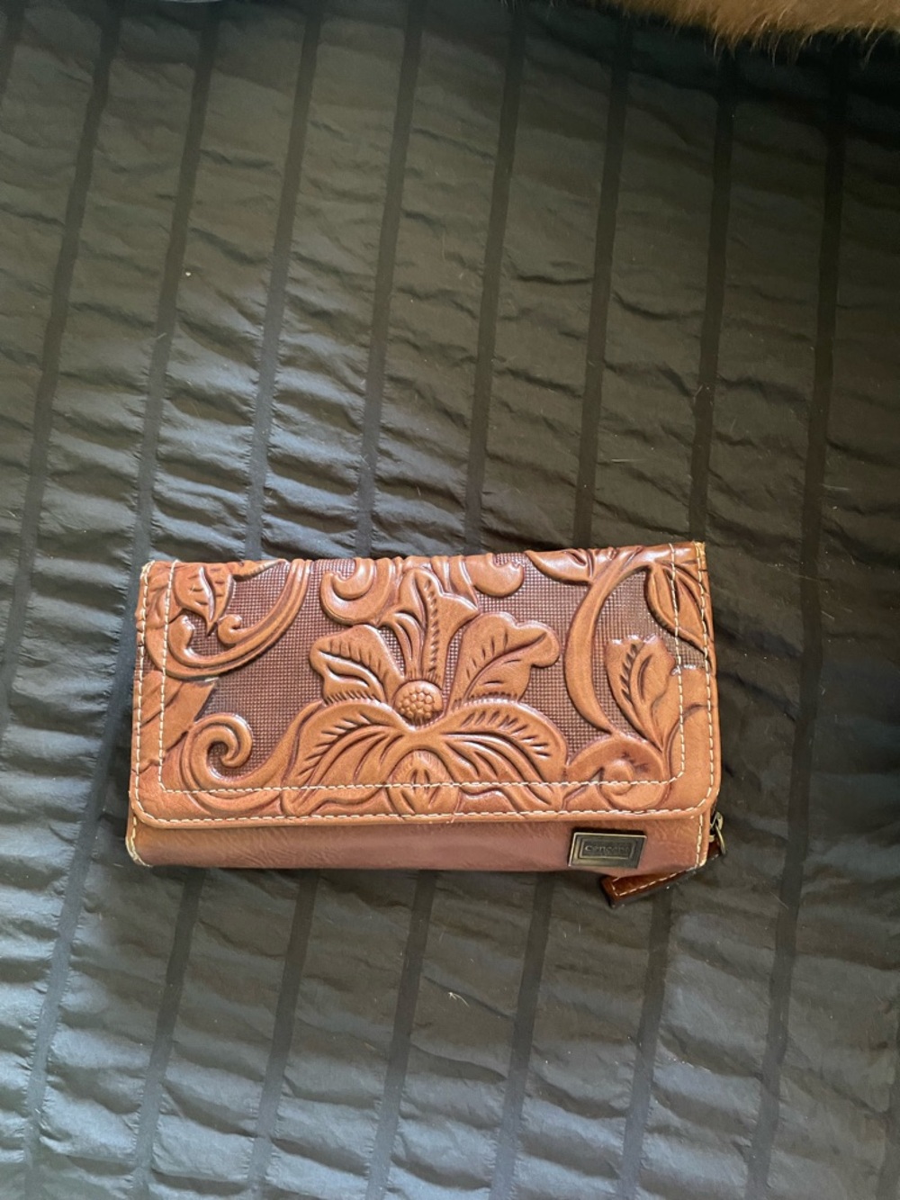 Embossed Floral Brown Wallet